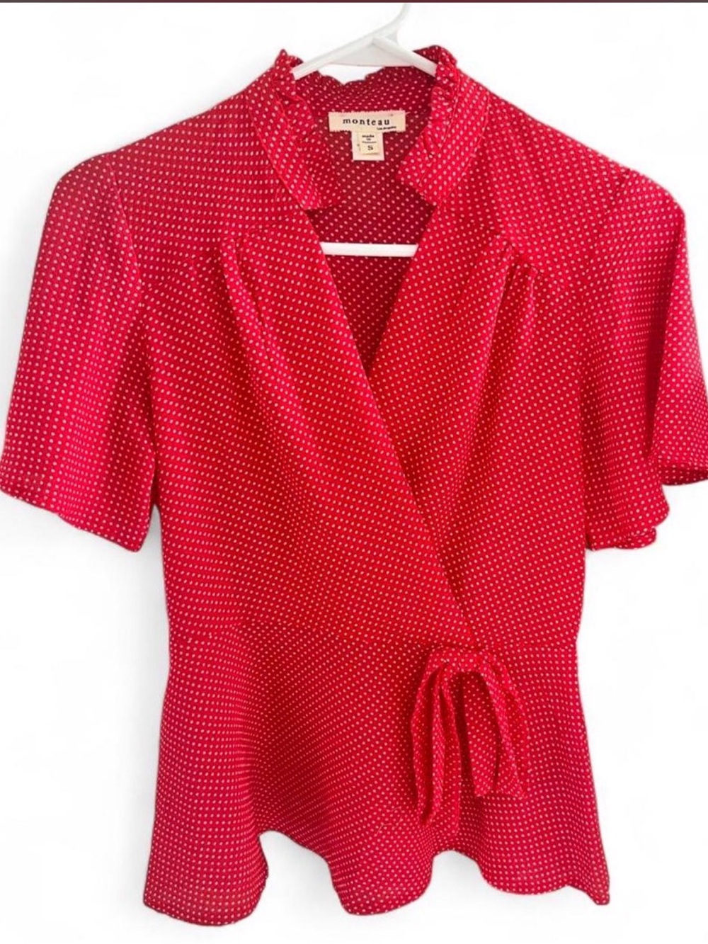 Monteau 1950s Babydoll Classic Red Polka Dot Blouse Office Work Classroom Size S